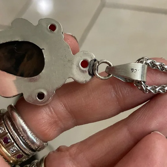 Genuine brown agate garnet and carnelian gemstones boho charm silver necklace - Picture 8 of 15